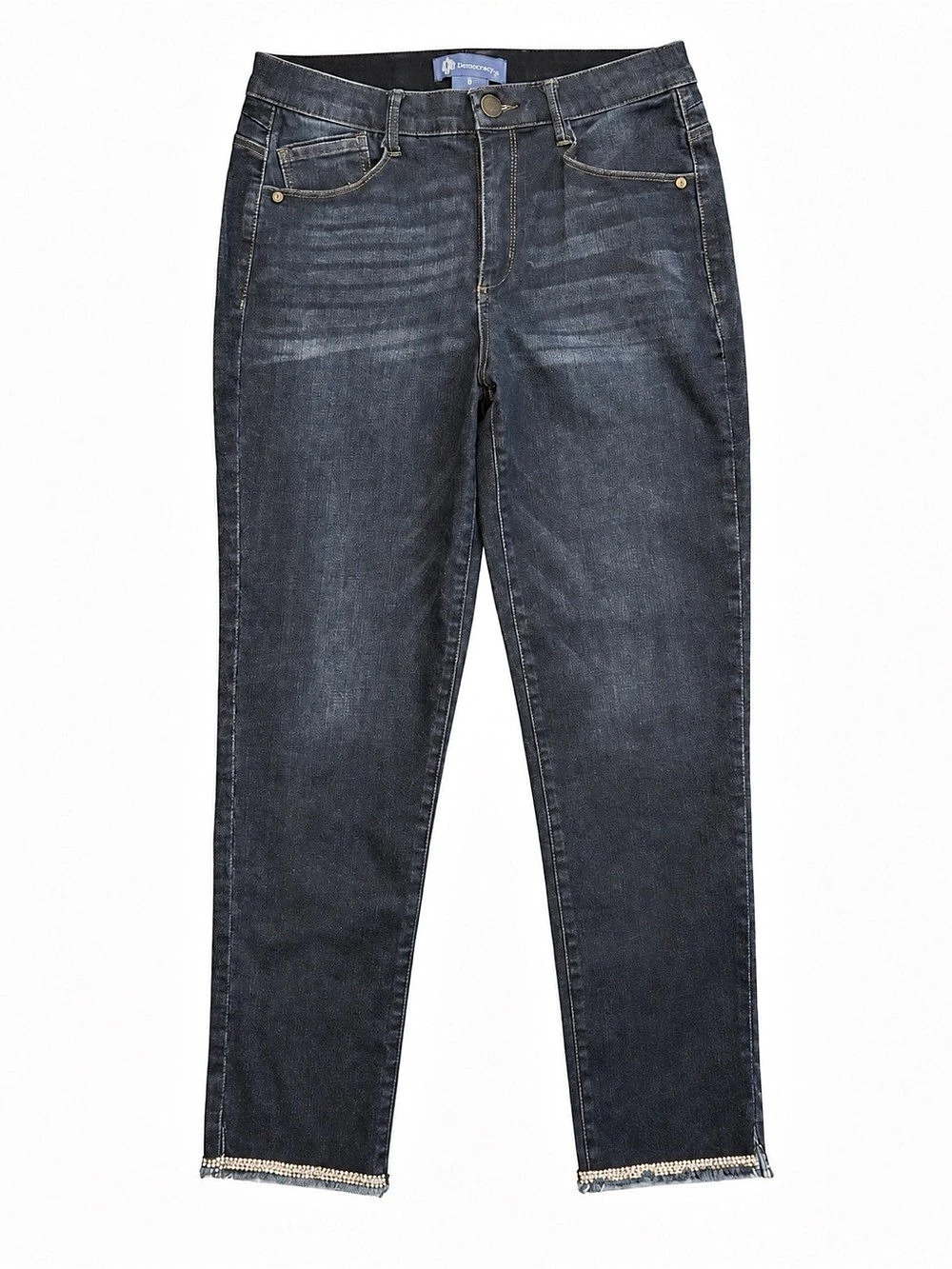 Democracy “Ab”solution Embellished-Hem Jeans, Size 8